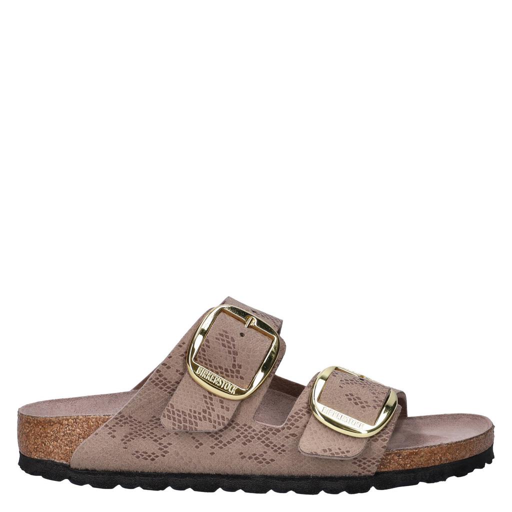 Taupe dames Birkenstock Arizona Big Buckle Python leren slippers - met gesp