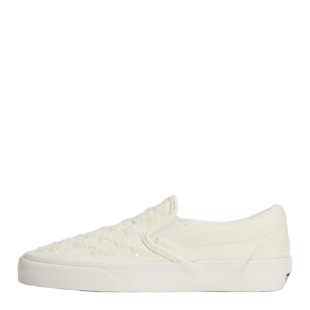 Ecru en witte unisex Vans Slip-On Checkerboard katoenen sneakers - van canvas-suède/voering: textiel/voetbed: eva met veters