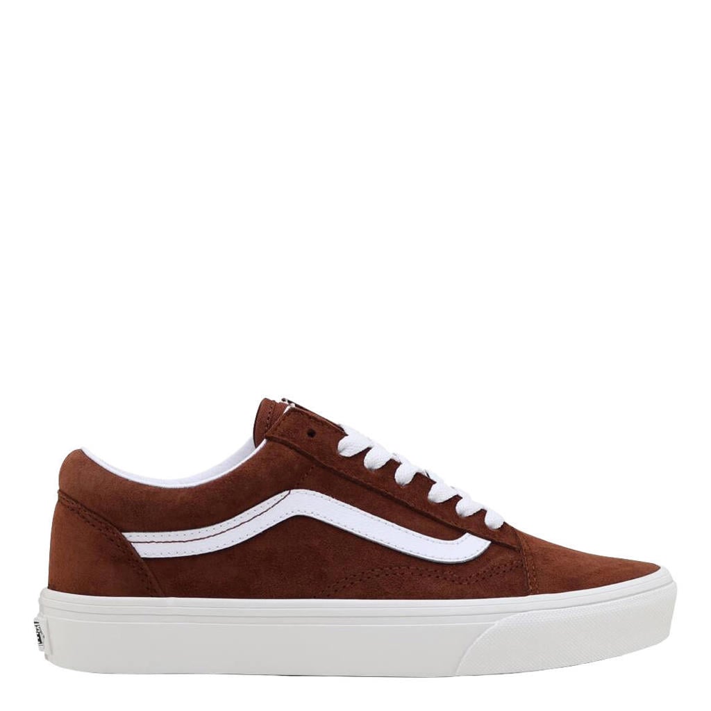 Bruin en witte unisex Vans Old Skool katoenen sneakers - van canvas-suède/voering: textiel/voetbed: eva met veters