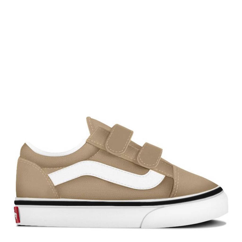 Zand en witte jongens en meisjes Vans Old Skool V katoenen sneakers - van canvas-suède/voering: textiel/voetbed: eva met klittenband