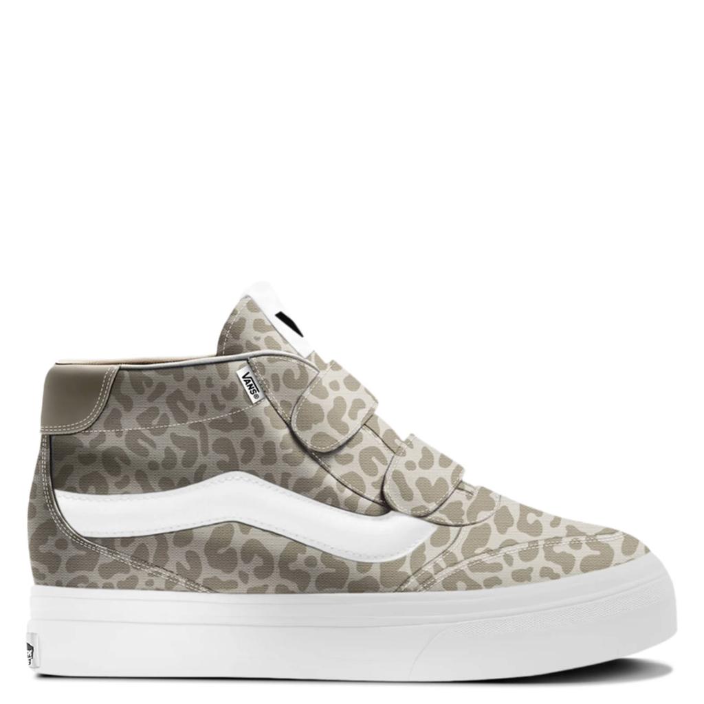 Lichtgrijs en grijze jongens en meisjes Vans Brooklyn Mid leren sneakers - van canvas-suède/voering: textiel/voetbed: eva met klittenband en panterprint
