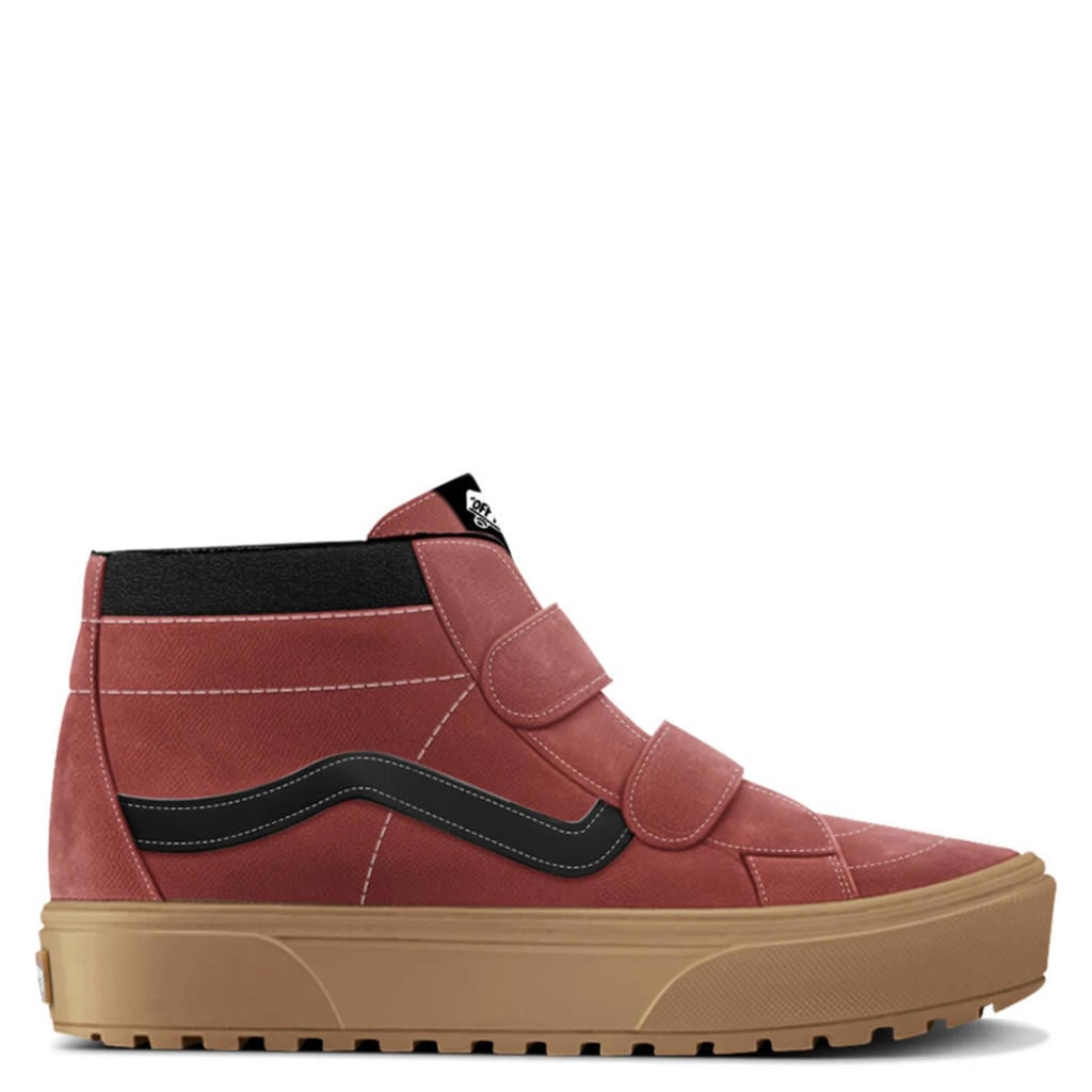 Donkerrood en zwarte jongens en meisjes Vans Sk8-Mid V Insulated suède sneakers - met klittenband