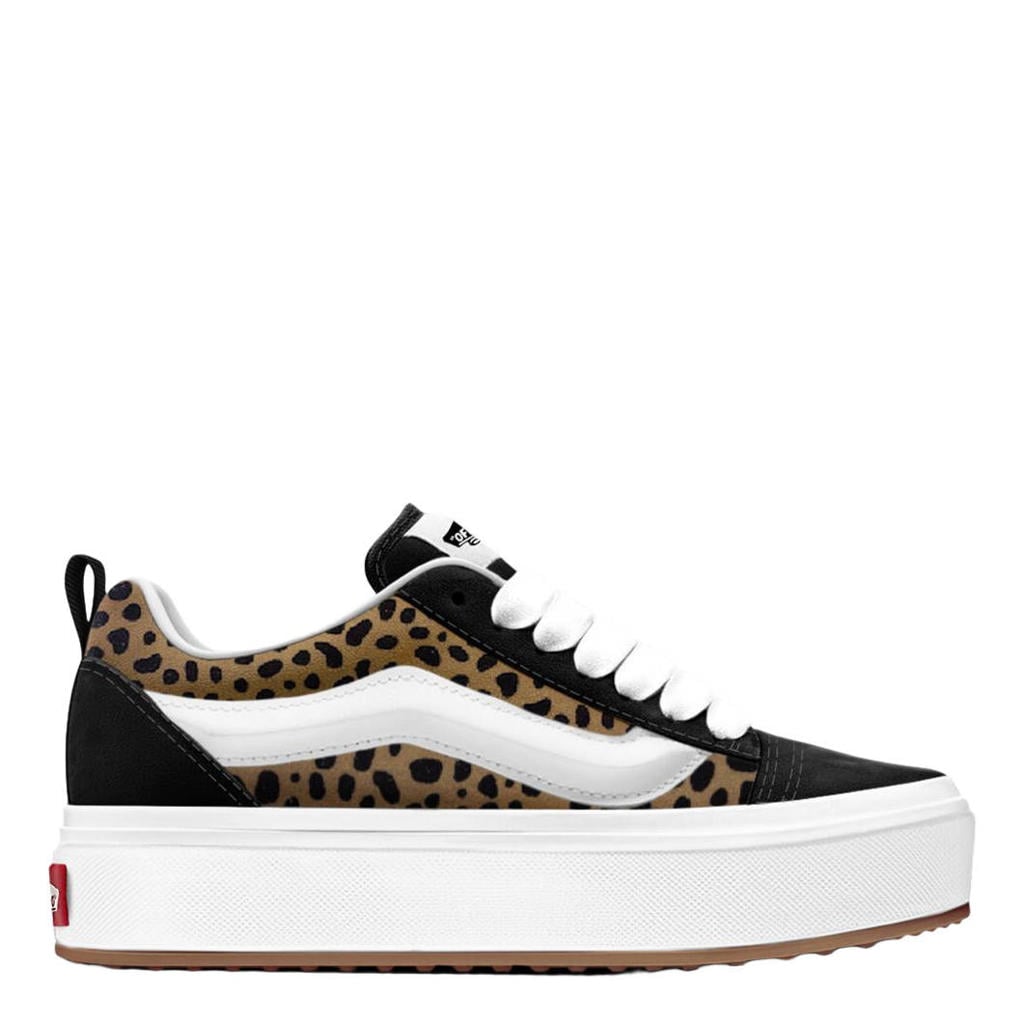 Camel en zwarte unisex Vans Knu Skool Stacklite suède sneakers - van textiel-suède/voering: textiel/voetbed: eva met veters en panterprint