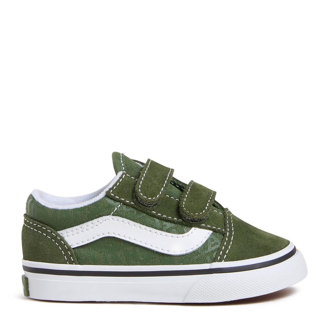 Olijfgroen en witte jongens en meisjes Vans Old Skool katoenen sneakers - van canvas-suède/voering: textiel/voetbed: eva met klittenband en dierenprint
