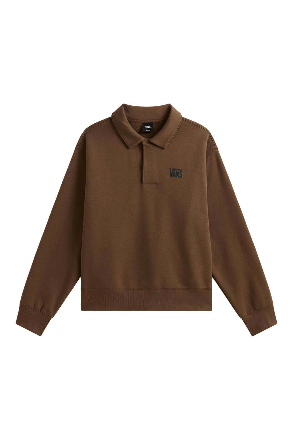 Bruine heren Vans relaxed fit sweater met effen, lange mouwen en polo kraag