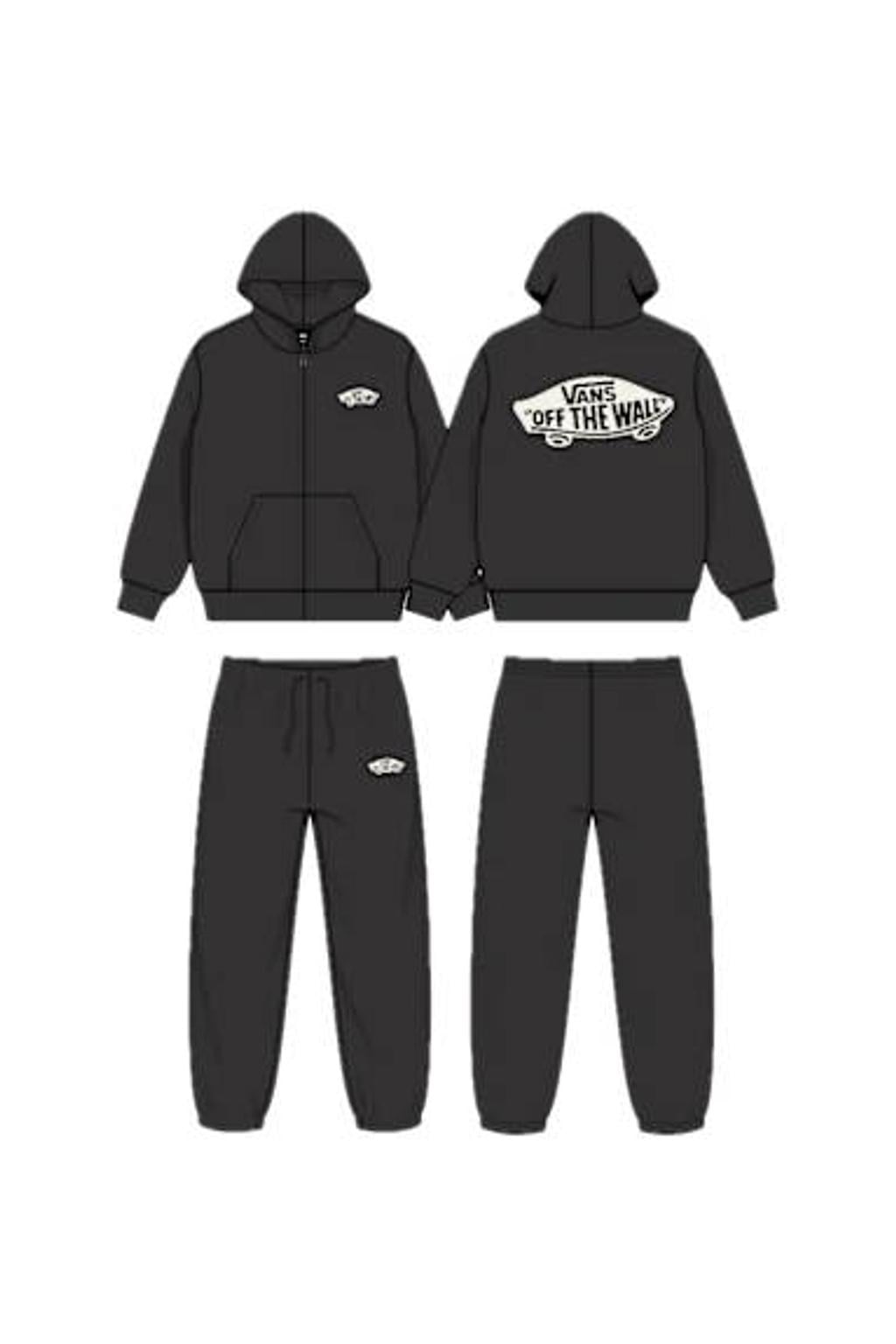 Zwarte jongens en meisjes Vans trainingspak van katoen met backprint, capuchon en ritssluiting
