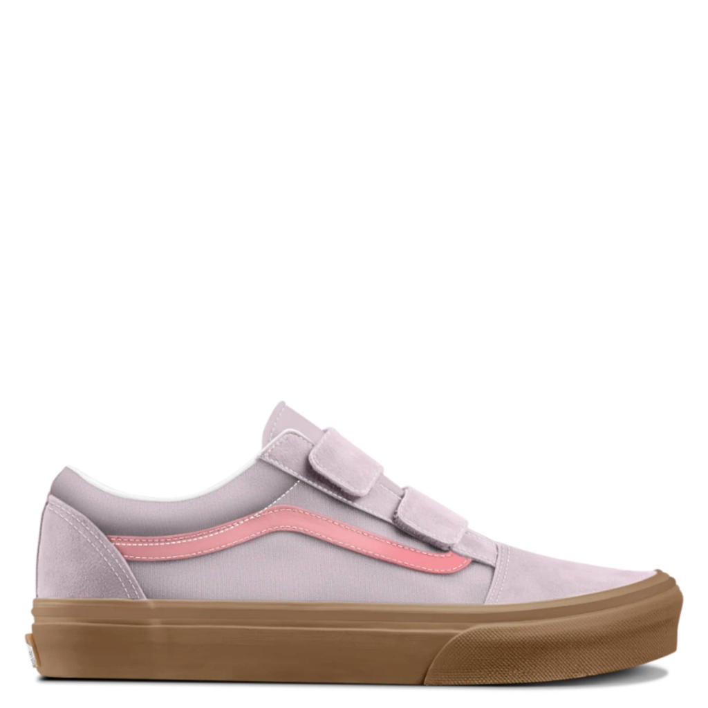 Roze en lilakleurige jongens en meisjes Vans Old Skool leren sneakers - met klittenband