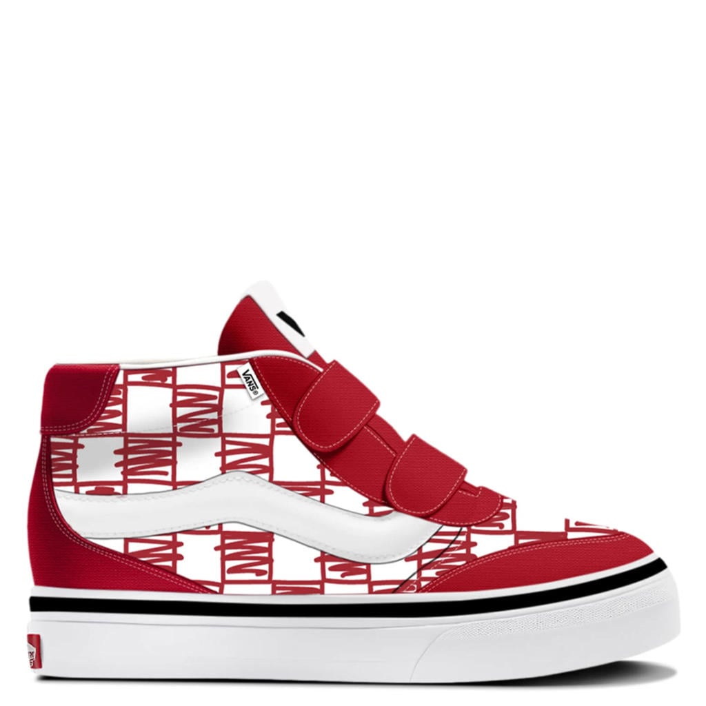 Rood en witte jongens en meisjes Vans Brooklyn Mid leren sneakers - van canvas-suède/voering: textiel/voetbed: eva met klittenband