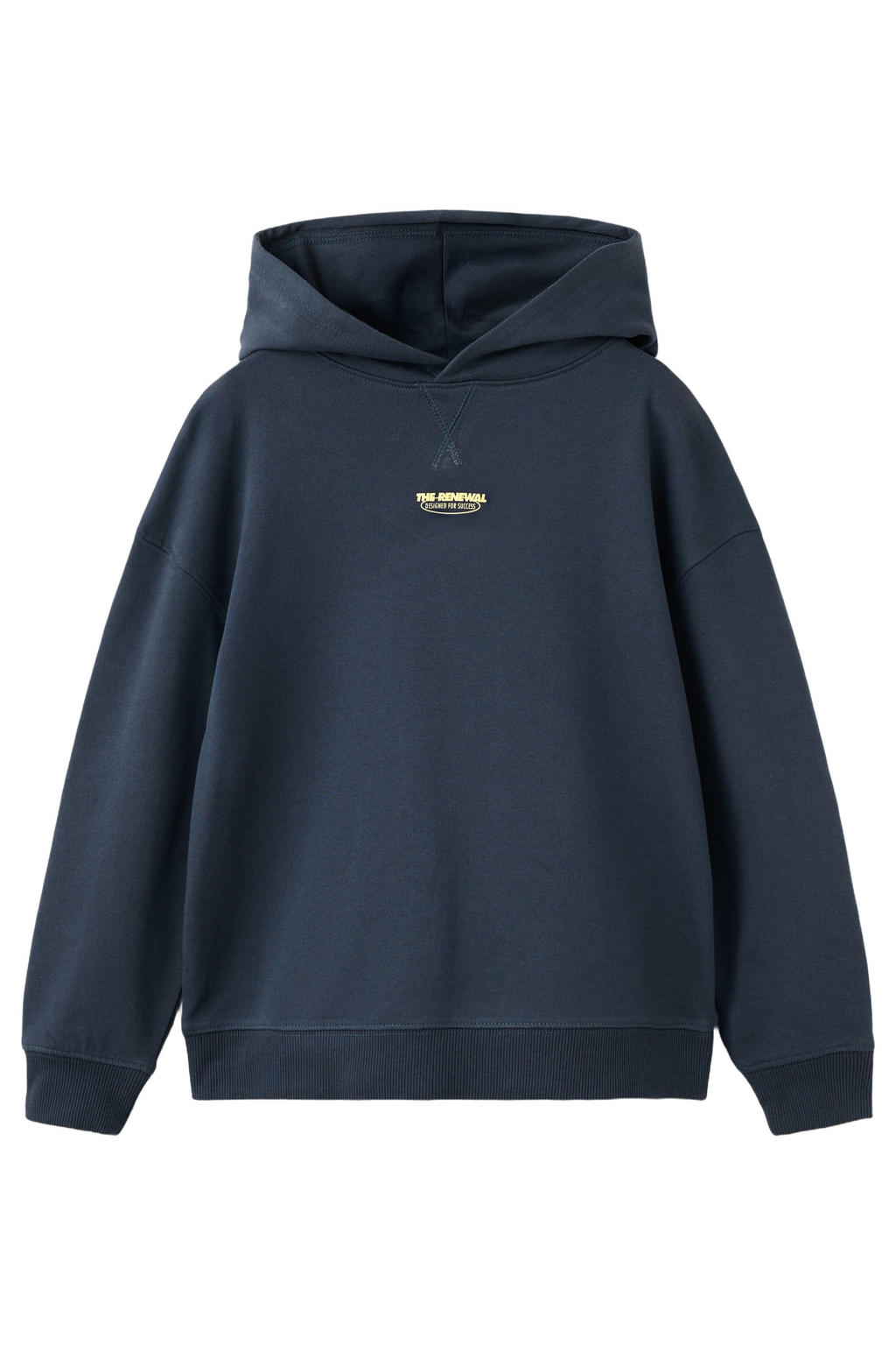 Donkerblauwe jongens Mango Kids hoodie van sweat materiaal met effen, lange mouwen en capuchon