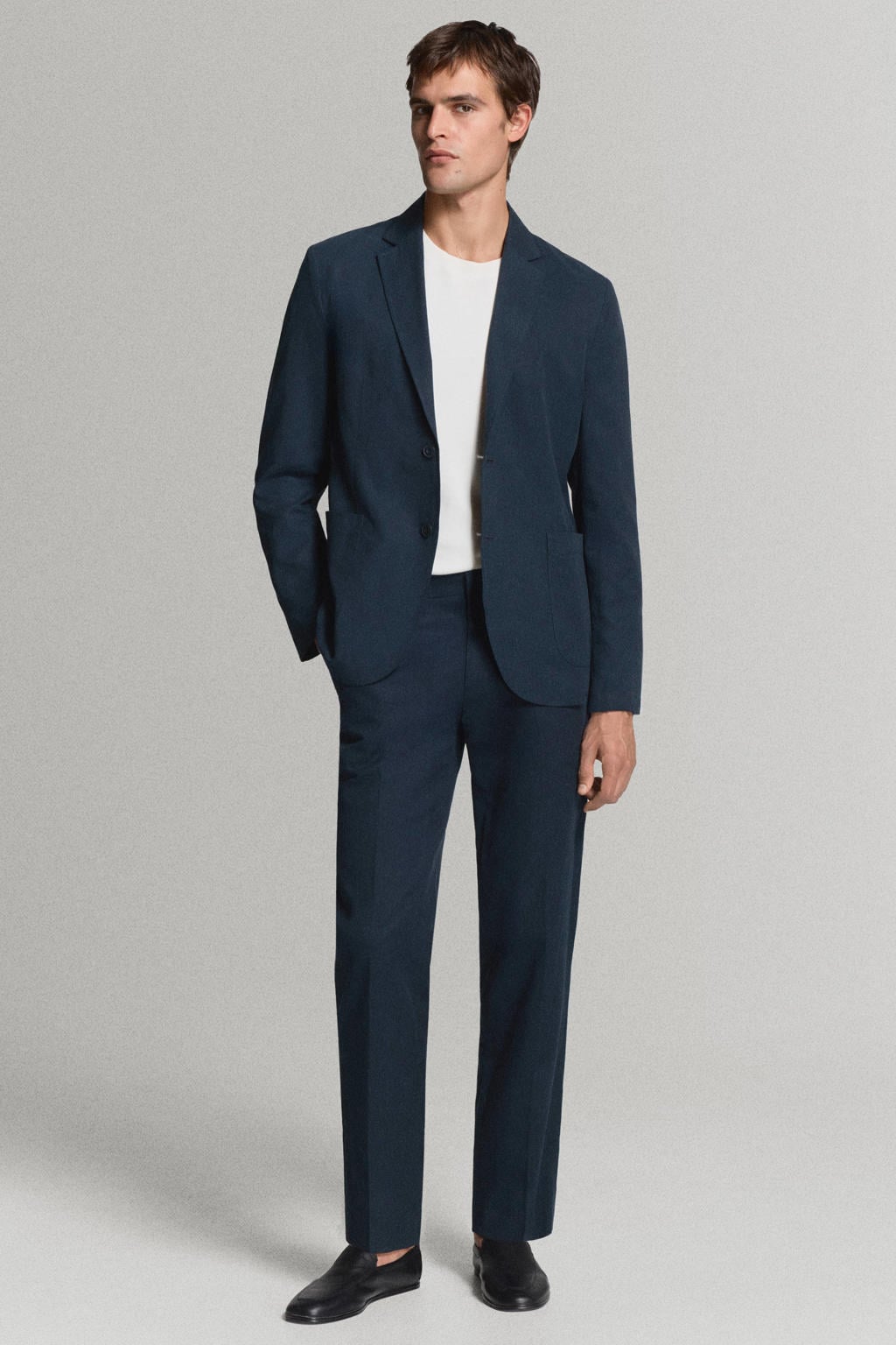 Mango Man slim fit colbert met linnen - donkerblauw