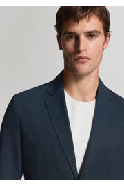 thumbnail: Mango Man slim fit colbert met linnen - donkerblauw