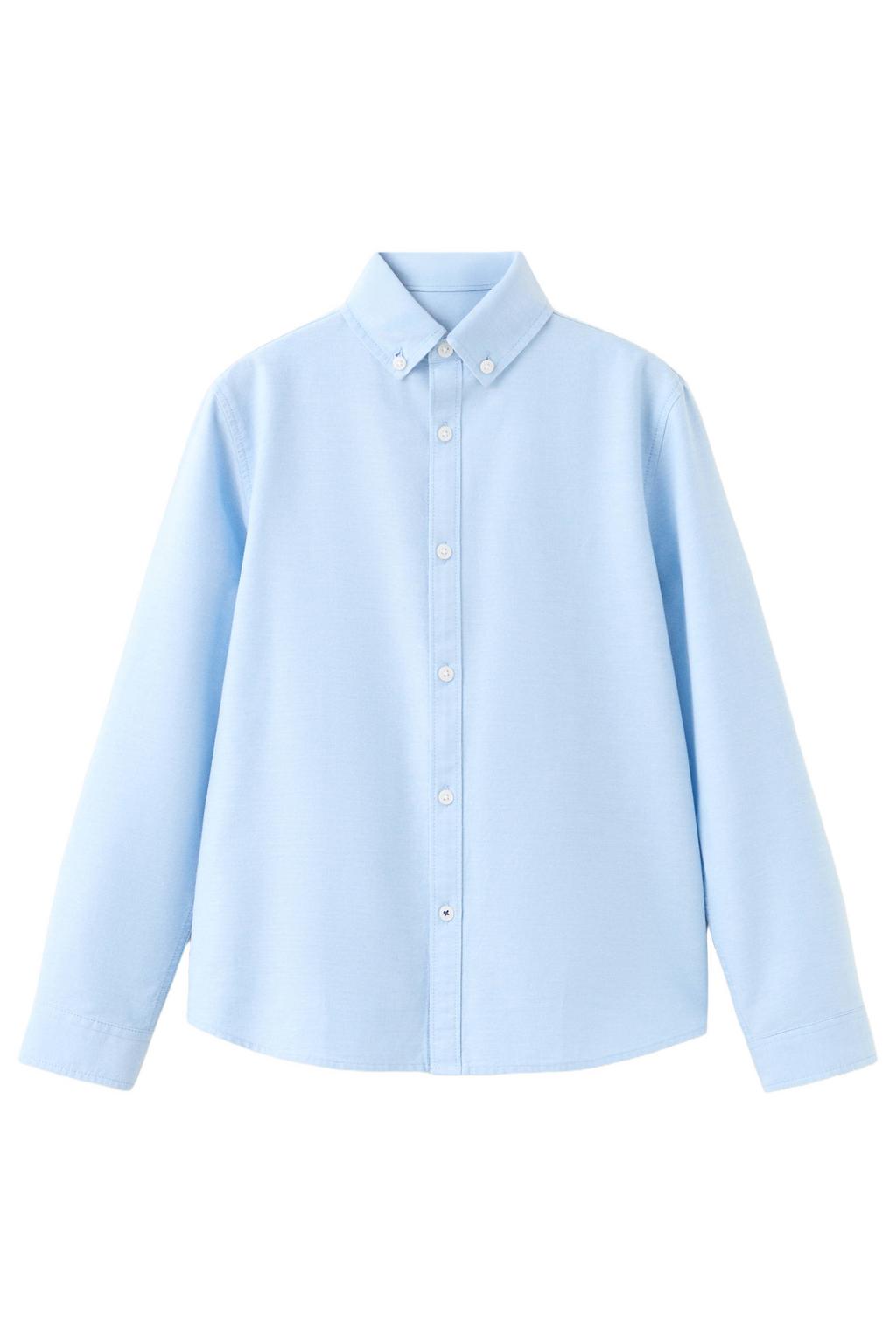 Lichtblauwe jongens Mango Kids overhemd van katoen met effen, lange mouwen, button down sluiting en knoopsluiting