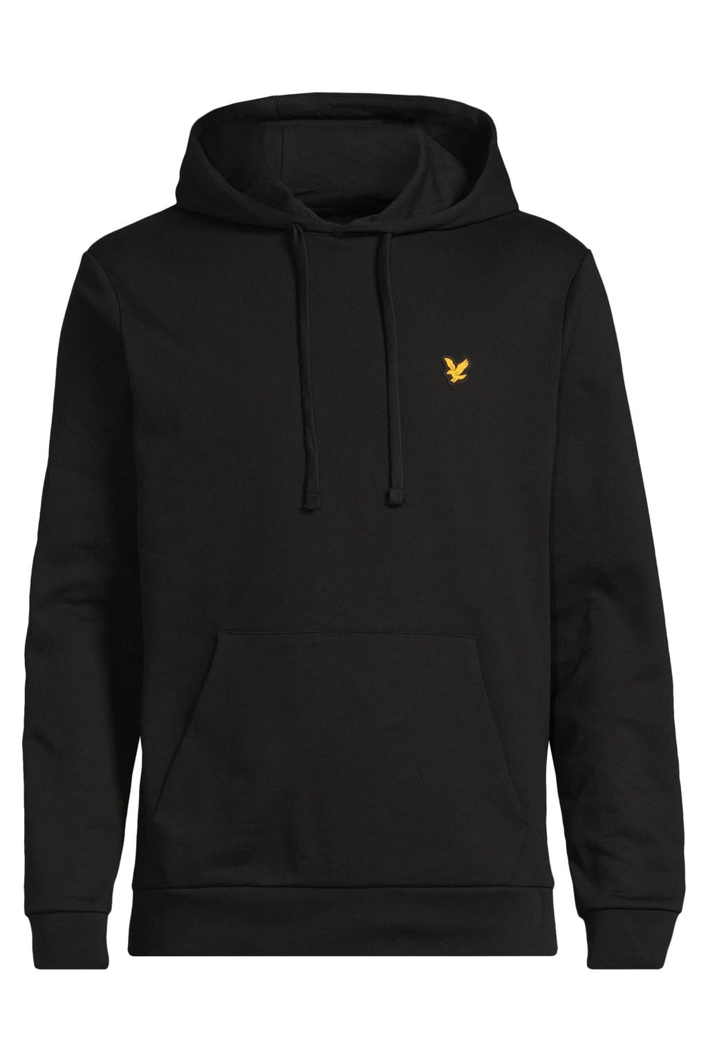 Zwarte heren Lyle & Scott regular fit hoodie van sweat materiaal met effen, lange mouwen en capuchon