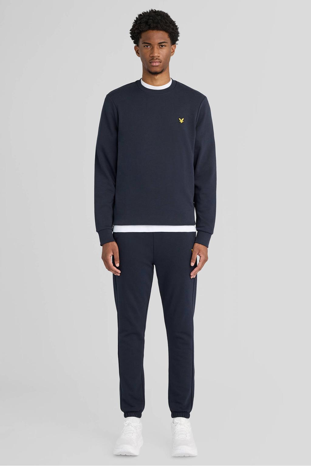 Donkerblauwe heren Lyle & Scott regular fit sweater met effen, lange mouwen en ronde hals