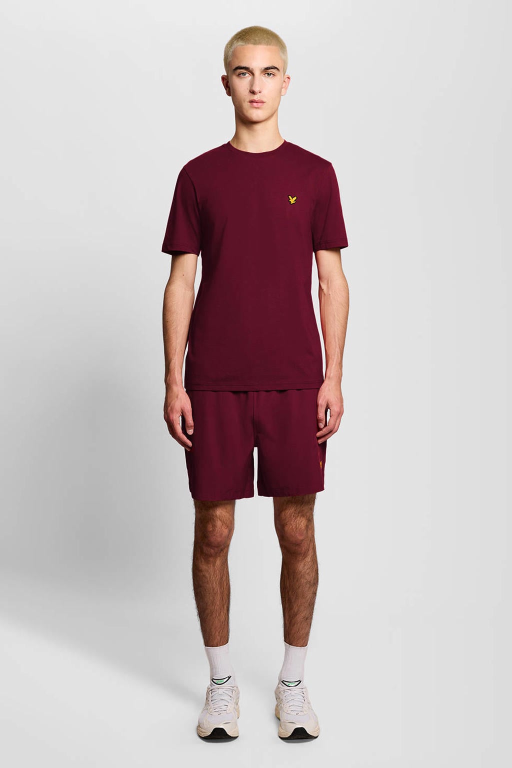 Donkerrode heren Lyle & Scott regular fit T-shirt van katoen met effen, korte mouwen en ronde hals