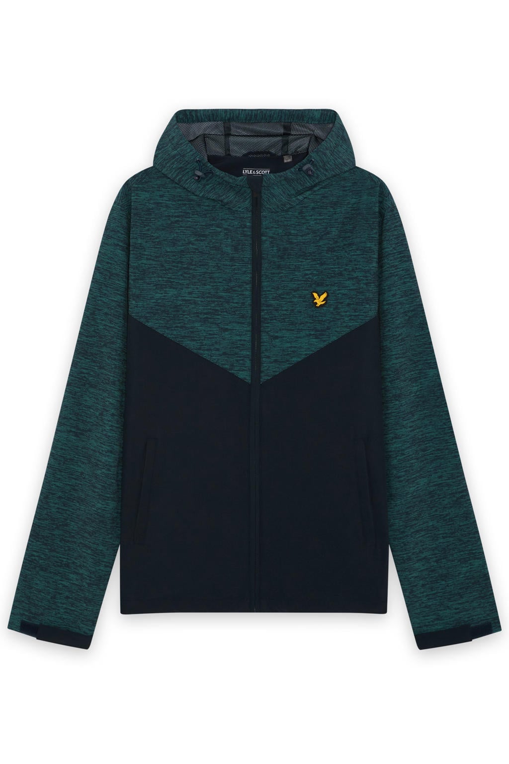Donkerblauw en petrolkleurige heren Lyle & Scott jas van polyester met effen, capuchon en ritssluiting