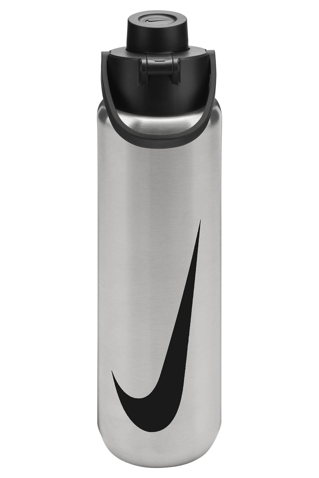Nike recharge chug bottel 710 ml bidon met logo - staal/zwart