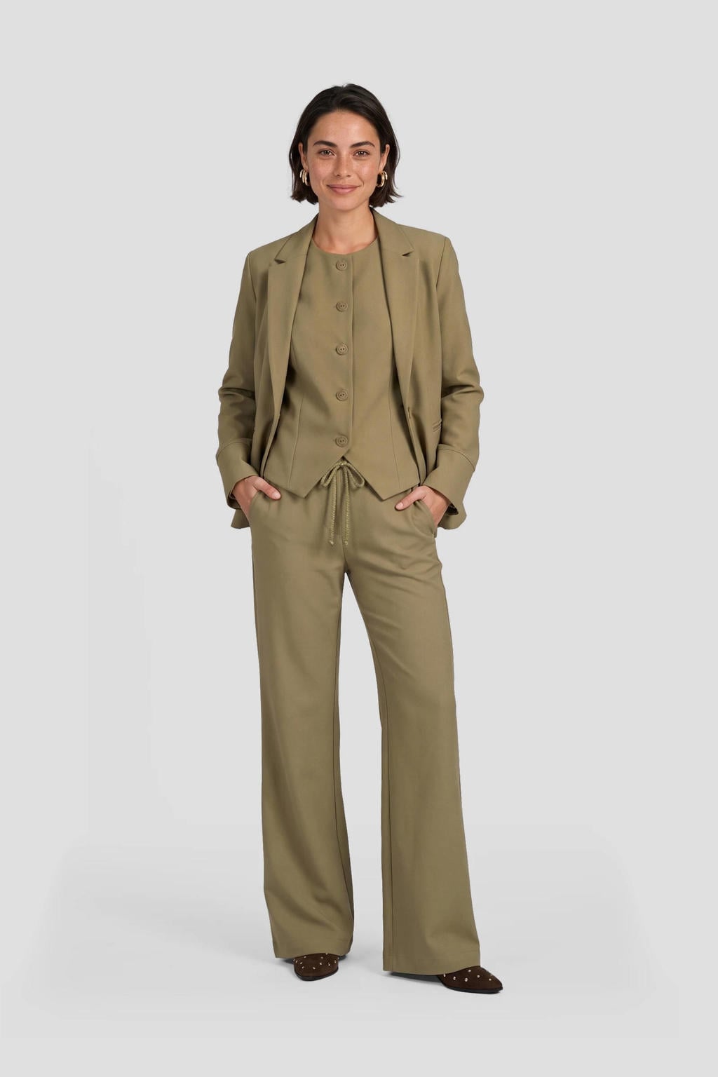 TQ-Amsterdam travelstof straight leg casual broek - groen