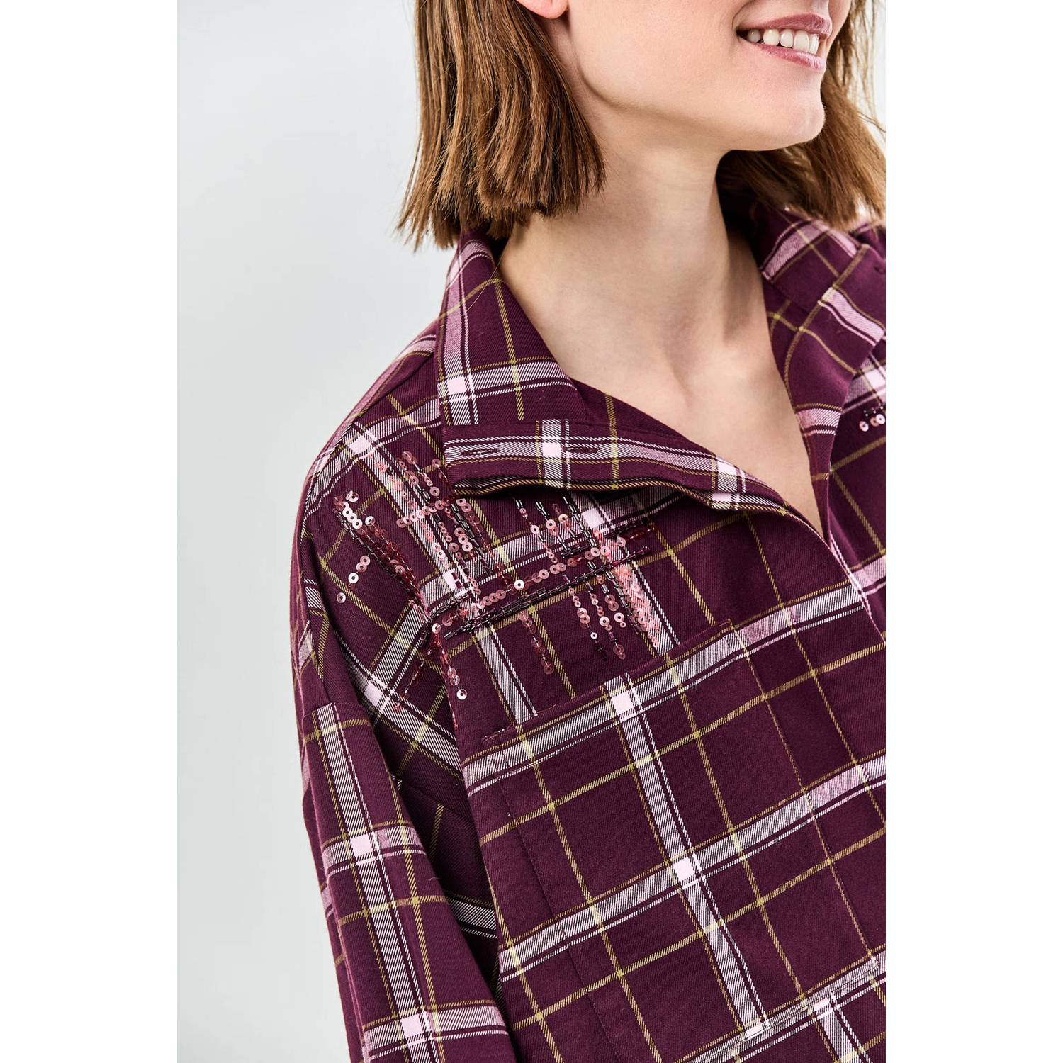 CKS geruite blouse donkerrood ecru