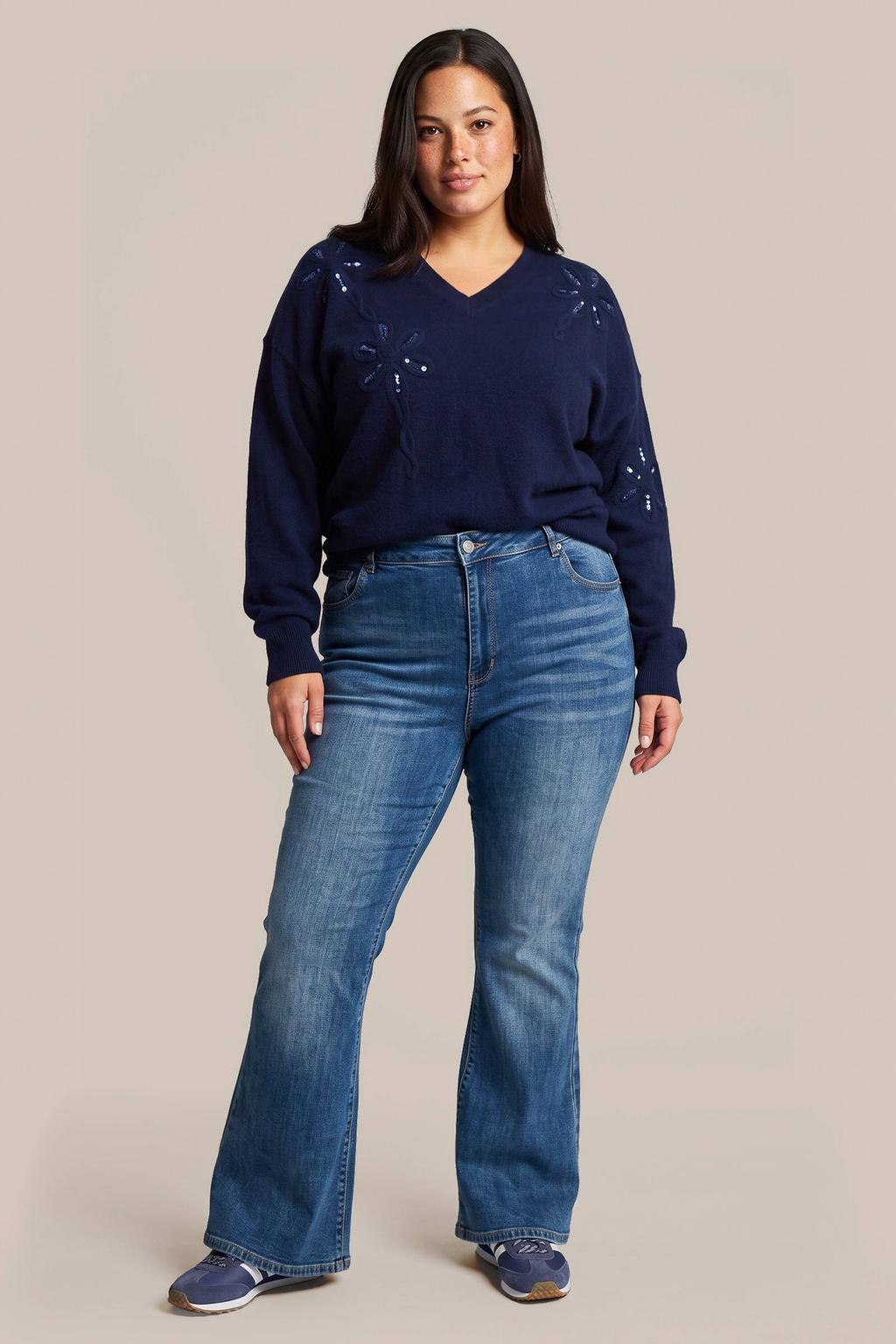 Exxcellent Plus Size trui met pailletten - donkerblauw