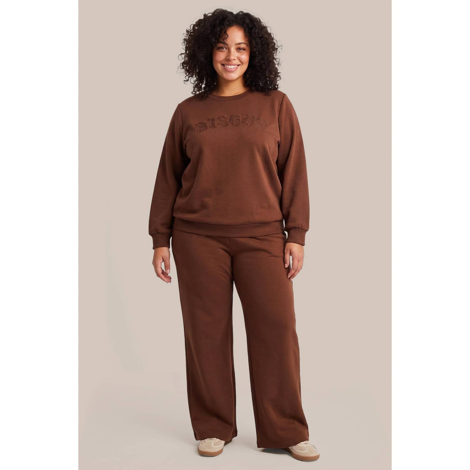 Exxcellent Plus Size straight leg broek bruin
