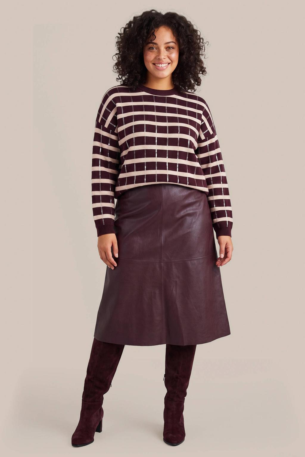 Exxcellent Plus Size imitatieleren A-lijn rok - donkerrood