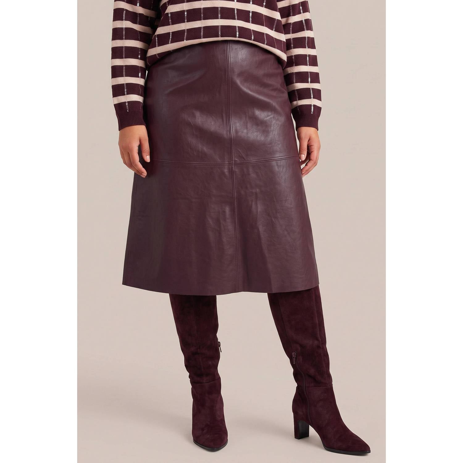 Exxcellent Plus Size imitatieleren A-lijn rok donkerrood