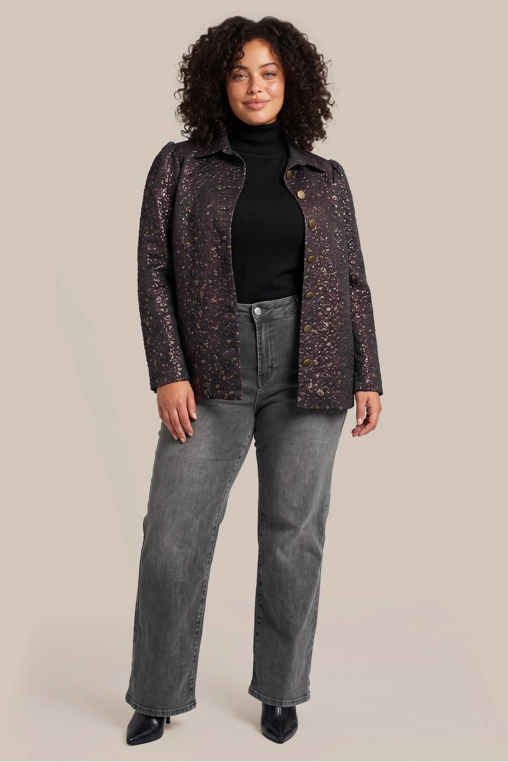 Exxcellent Plus Size jacquard jas - donkerpaars
