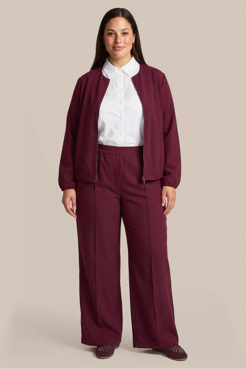 Exxcellent Plus Size bomberjack - donkerrood