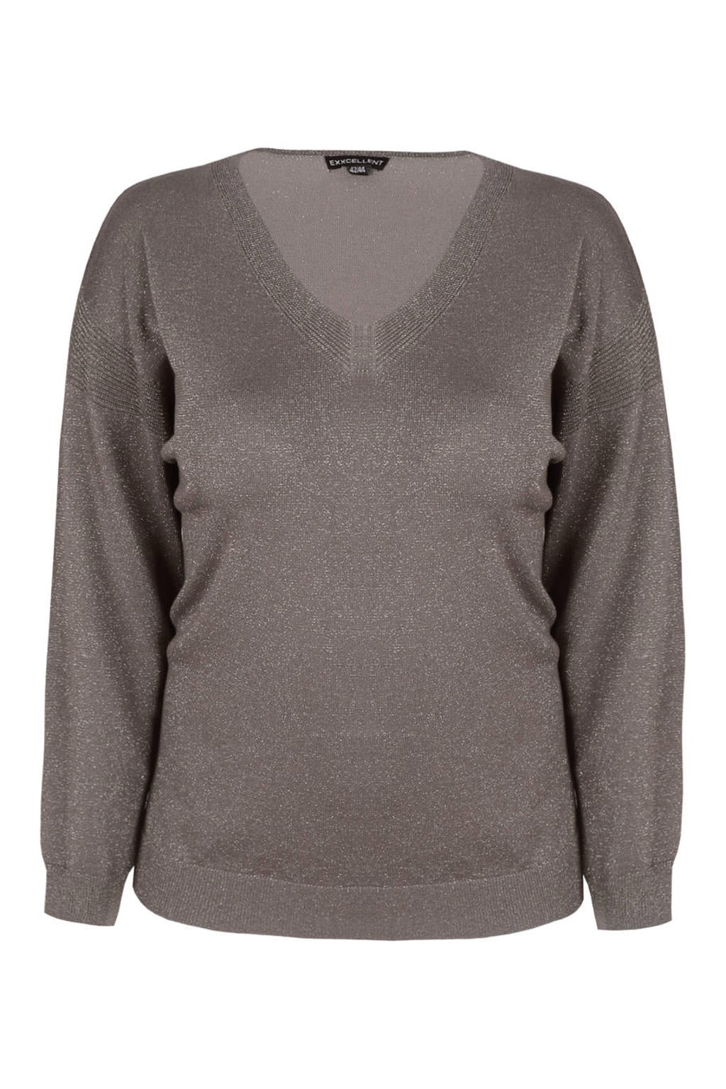 Exxcellent Plus Size gebreide trui met glitters - brons