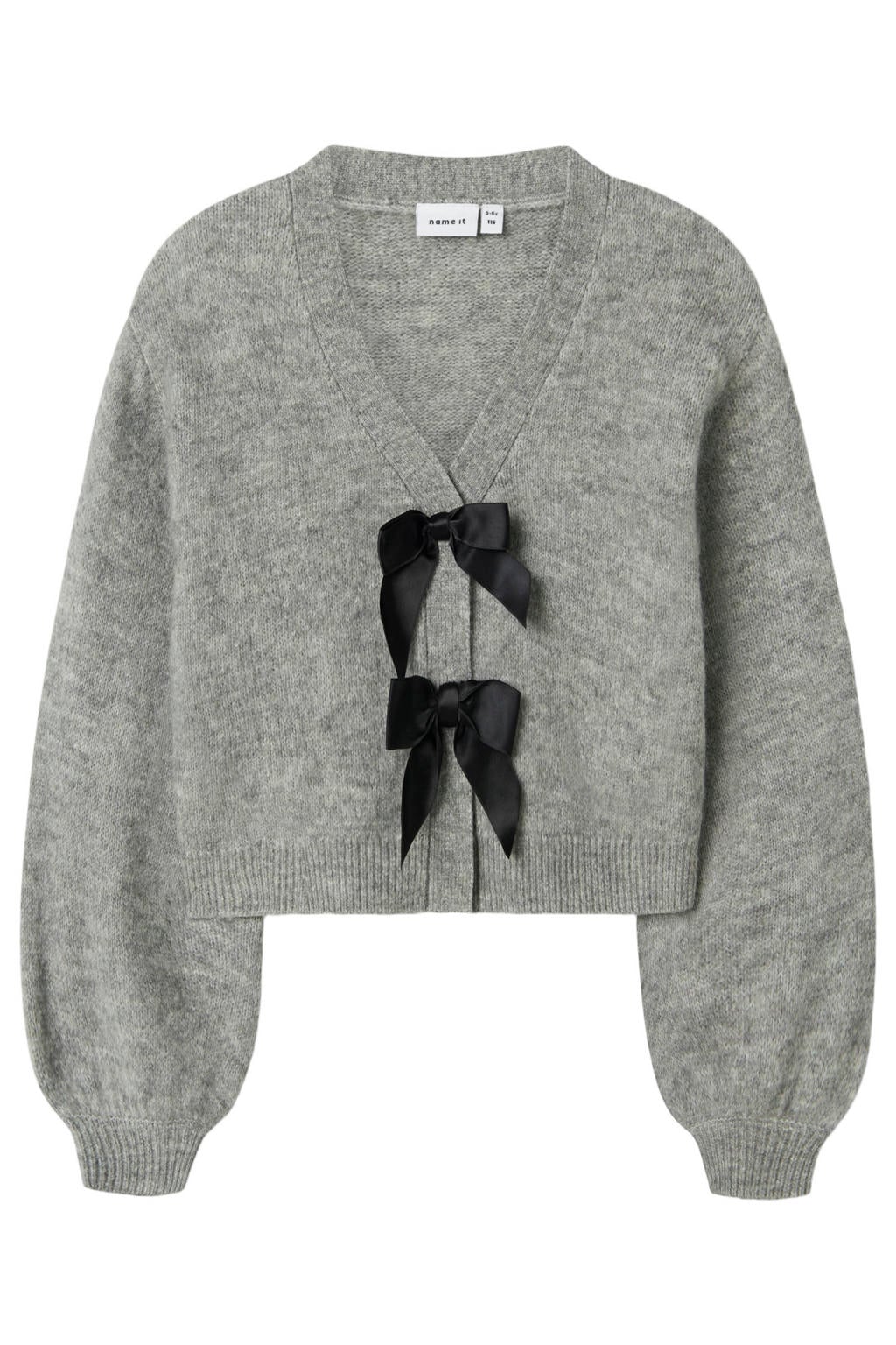 Grijs melange meisjes NAME IT KIDS rechtvallend gebreide vest met effen, lange mouwen en V-hals