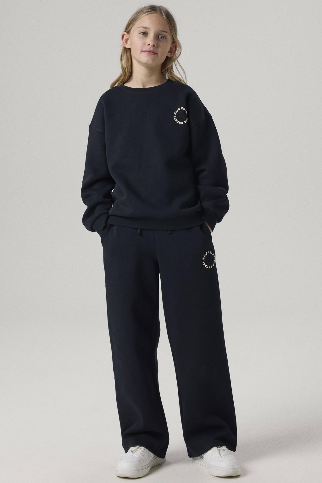 Zwarte meisjes NAME IT KIDS sweatpants met elastische tailleband met koord en printopdruk