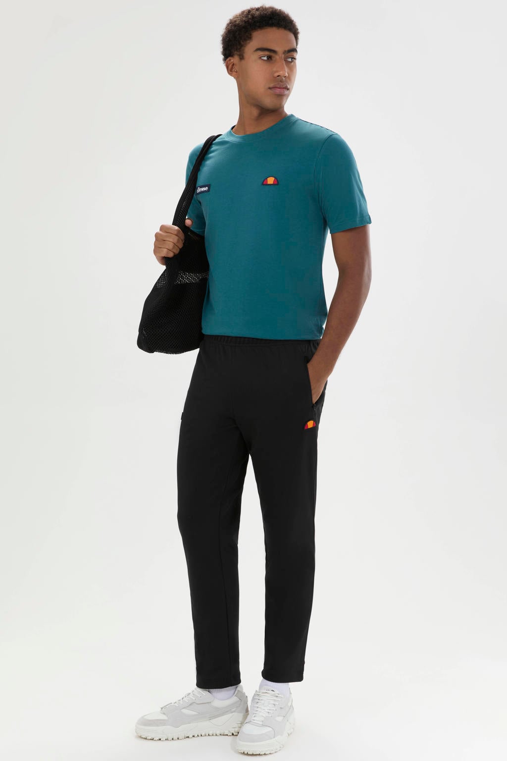 Petrolkleurige heren Ellesse regular fit T-shirt van katoen met effen, korte mouwen en ronde hals