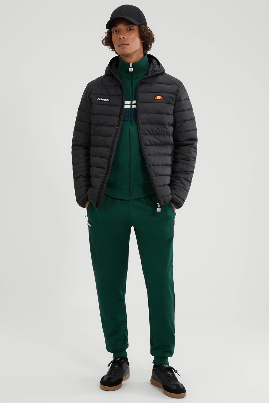 Zwarte heren Ellesse winterjas van polyester met effen, lange mouwen, capuchon en ritssluiting