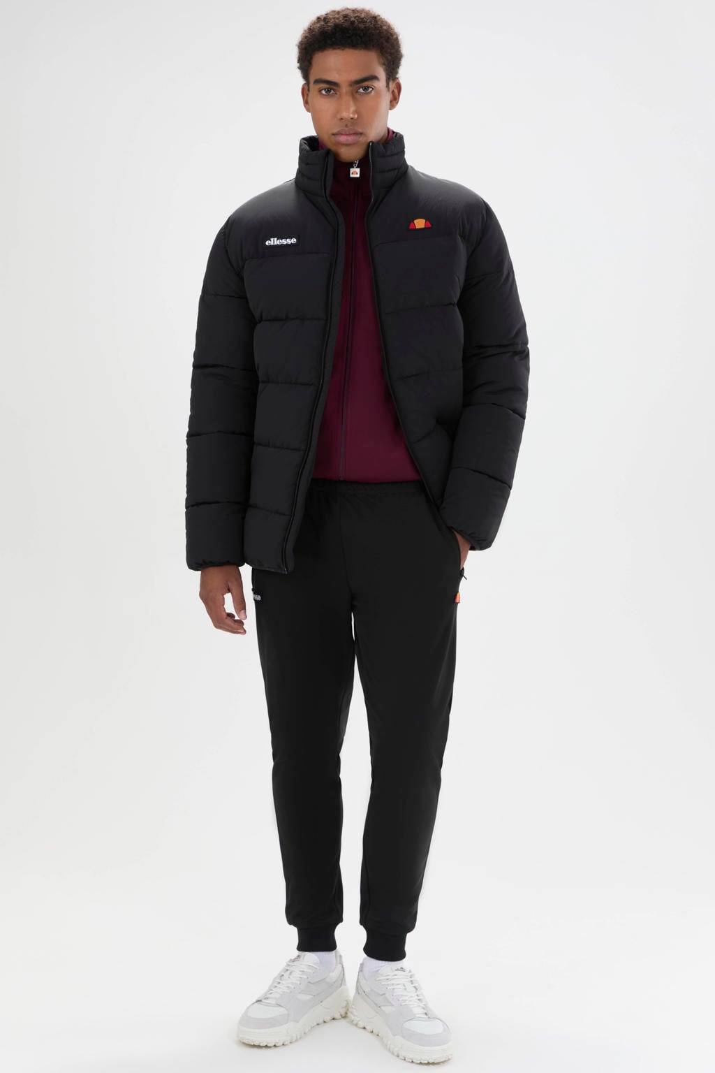 Zwarte heren Ellesse winterjas van polyamide met effen, opstaande kraag en ritssluiting