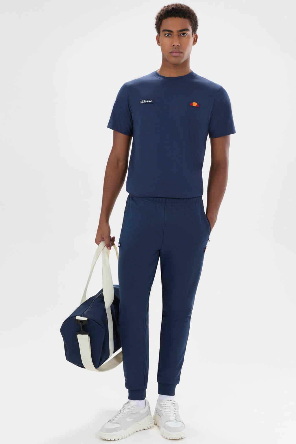 Donkerblauwe heren Ellesse regular fit T-shirt van katoen met effen, korte mouwen en ronde hals