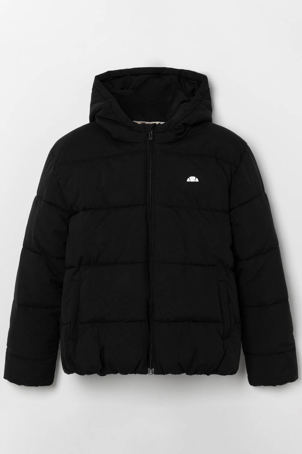 Zwarte jongens Ellesse winterjas van polyester met effen, lange mouwen, capuchon en ritssluiting