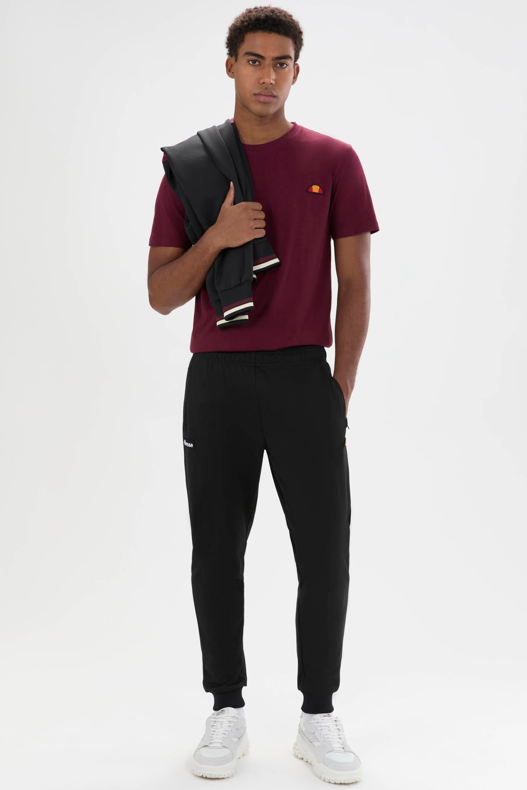 Zwarte heren Ellesse regular fit joggingbroek van katoen met elastische tailleband en effen
