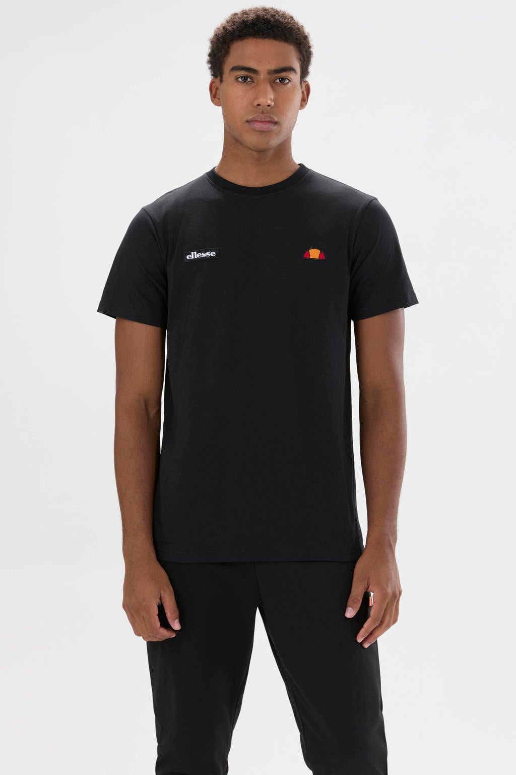Zwarte heren Ellesse regular fit T-shirt van katoen met effen, korte mouwen en ronde hals
