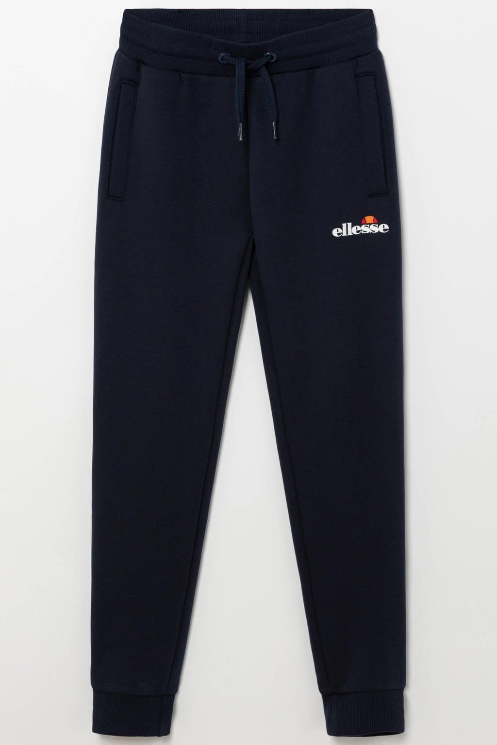 Donkerblauwe jongens en meisjes Ellesse joggingbroek van katoen met elastische tailleband en effen