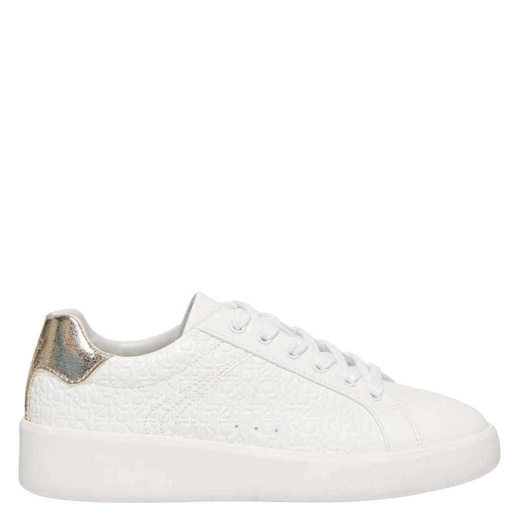 Witte dames ONLY Onlsoul-8 Embosed imitatieleren sneakers - van 100% polyurethaan met veters