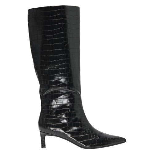 ONLY Onlbrixton-3 Knee High Boot laarzen met hak zwart – Zwart croco