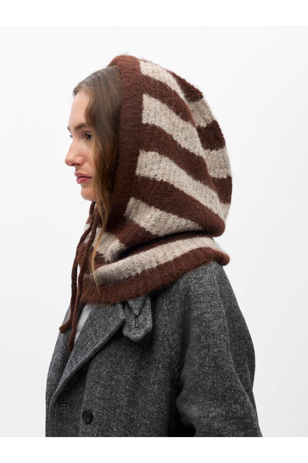 OBJECT gestreepte balaclava OBJMILU bruin/beige