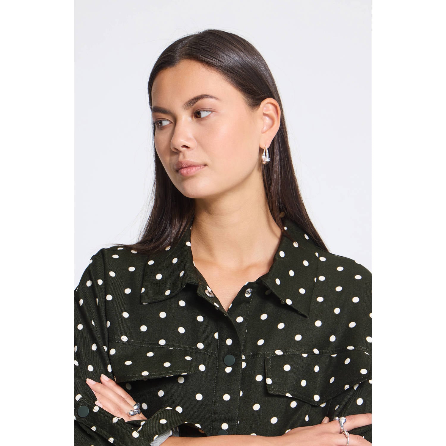 ICHI blouse met stippen donkergroen