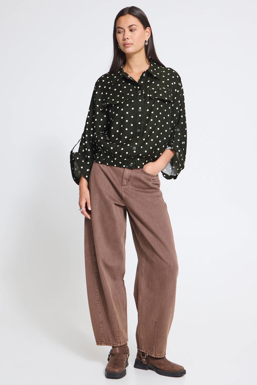 ICHI blouse met stippen - donkergroen