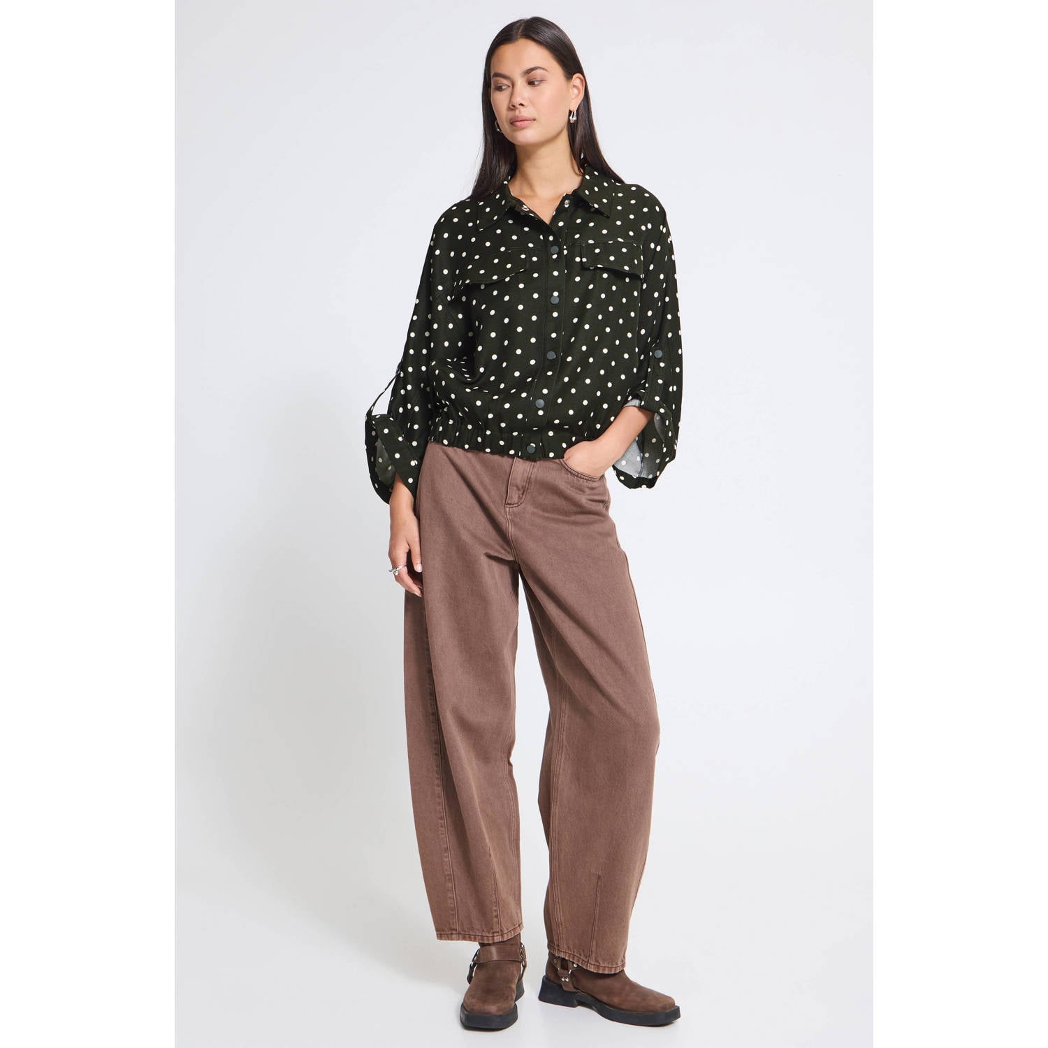 ICHI blouse met stippen donkergroen