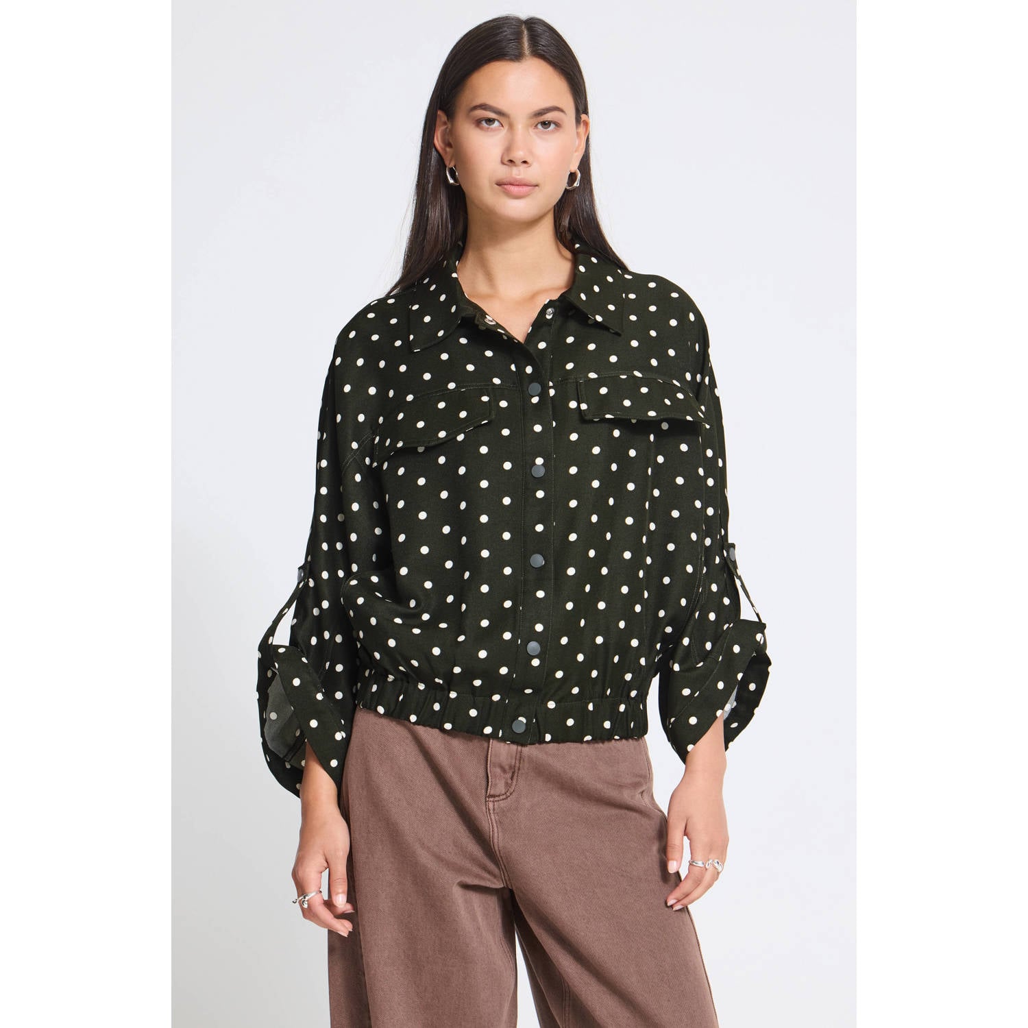 ICHI blouse met stippen donkergroen