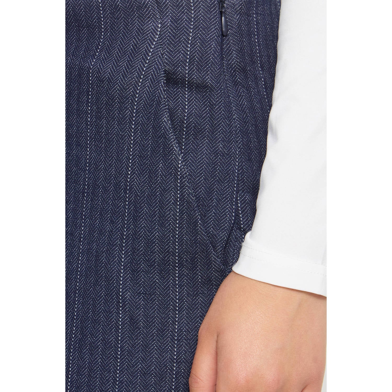 ICHI straight leg broek met krijtstreep donkerblauw