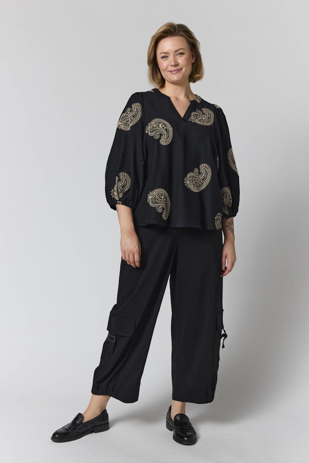 Gozzip blouse met paisley - zwart