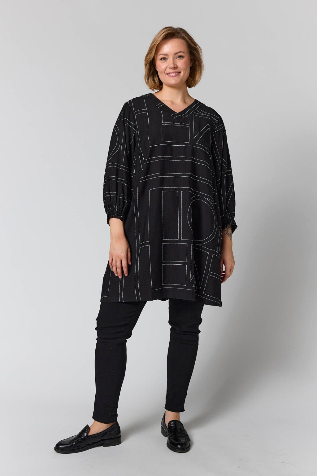 Gozzip Plus Size tuniek met print - zwart/wit